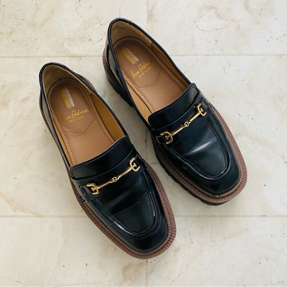 $150 Sam Edelman Laurs Black Leather Chunky Sole Platform Grunge Loafers Size 6 - Picture 6 of 16